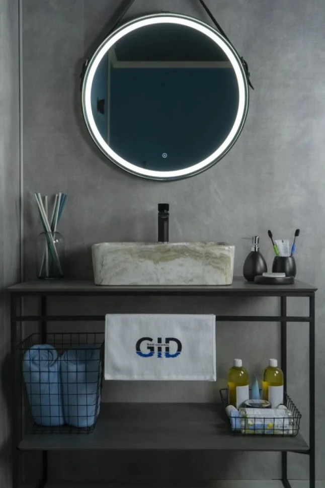 Накладная раковина GID Geometrico Mnc605 48 под глянцевый камень, прямоугольная, фаянс, с 1 отверстием под смеситель