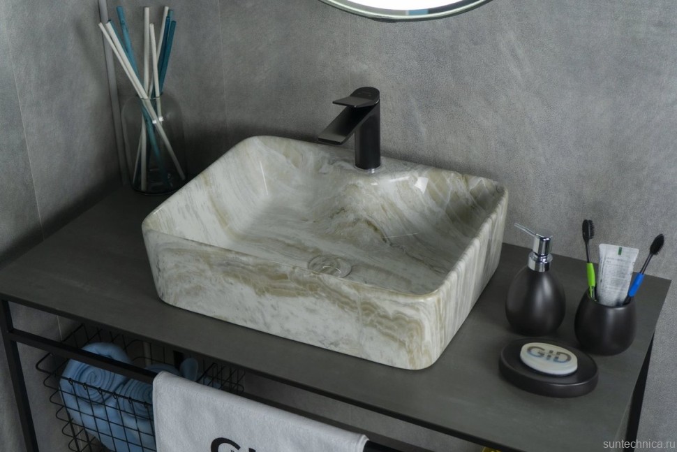 Накладная раковина GID Geometrico Mnc605 48 под глянцевый камень, прямоугольная, фаянс, с 1 отверстием под смеситель