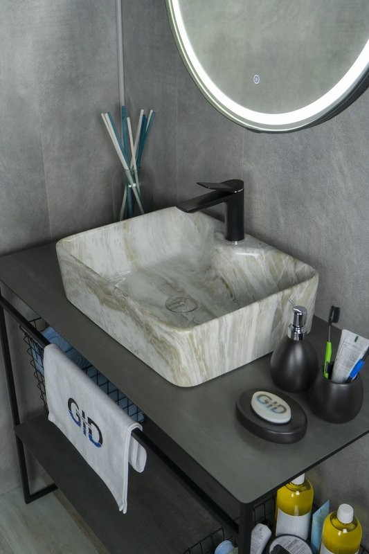 Накладная раковина GID Geometrico Mnc605 48 под глянцевый камень, прямоугольная, фаянс, с 1 отверстием под смеситель