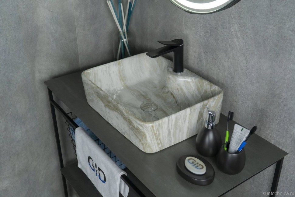 Накладная раковина GID Geometrico Mnc605 48 под глянцевый камень, прямоугольная, фаянс, с 1 отверстием под смеситель