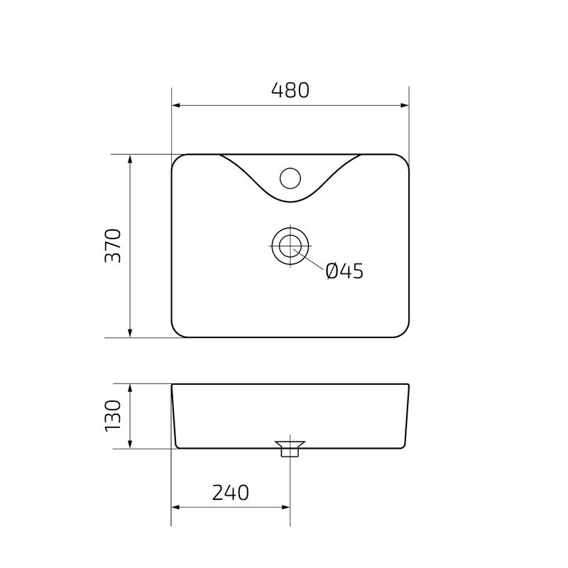 Накладная раковина GID Geometrico Mnc605 48 под глянцевый камень, прямоугольная, фаянс, с 1 отверстием под смеситель