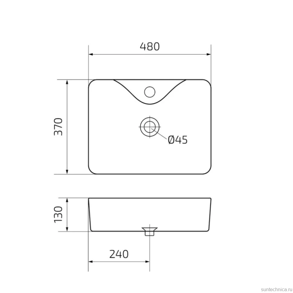 Накладная раковина GID Geometrico Mnc605 48 под глянцевый камень, прямоугольная, фаянс, с 1 отверстием под смеситель