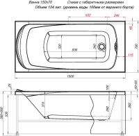 Акриловая ванна Aquanet Elba 251928 150x70 см, пристенная, белая, с каркасом