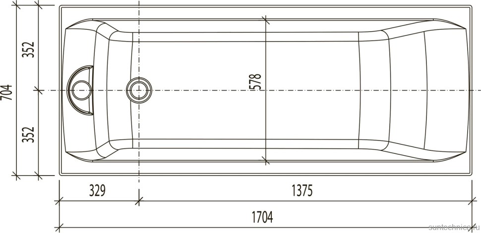 Акриловая ванна EUROLUX Qwatry 170x70 см, пристенная, белая, с каркасом