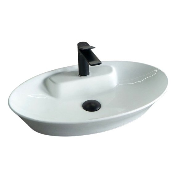 Накладная раковина GID Lago N9398 61 глянцевая белая, овальная, фаянс, с 1 отверстием под смеситель