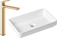 Комплект Накладная раковина Lavinia Boho Bathroom Sink Slim 33311004 + Смеситель Wellsee ICON! for life 182308000 золото