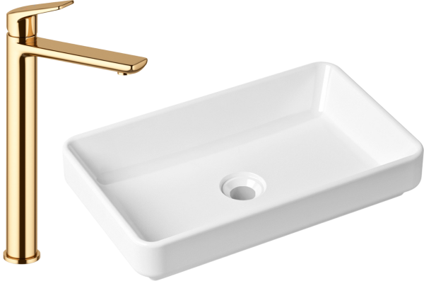 Комплект Накладная раковина Lavinia Boho Bathroom Sink Slim 33311004 + Смеситель Wellsee ICON! for life 182308000 золото