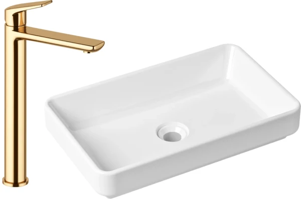 Комплект Накладная раковина Lavinia Boho Bathroom Sink Slim 33311004 + Смеситель Wellsee ICON! for life 182308000 золото