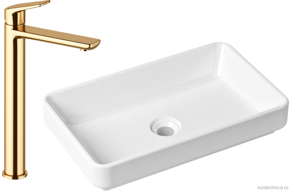 Комплект Накладная раковина Lavinia Boho Bathroom Sink Slim 33311004 + Смеситель Wellsee ICON! for life 182308000 золото