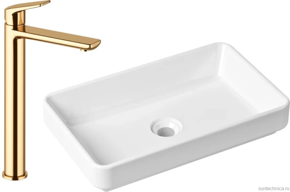Комплект Накладная раковина Lavinia Boho Bathroom Sink Slim 33311004 + Смеситель Wellsee ICON! for life 182308000 золото