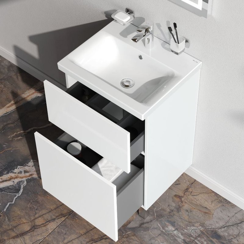 Тумба с раковиной AM.PM Gem 50 напольная, 2 ящика, белый глянец