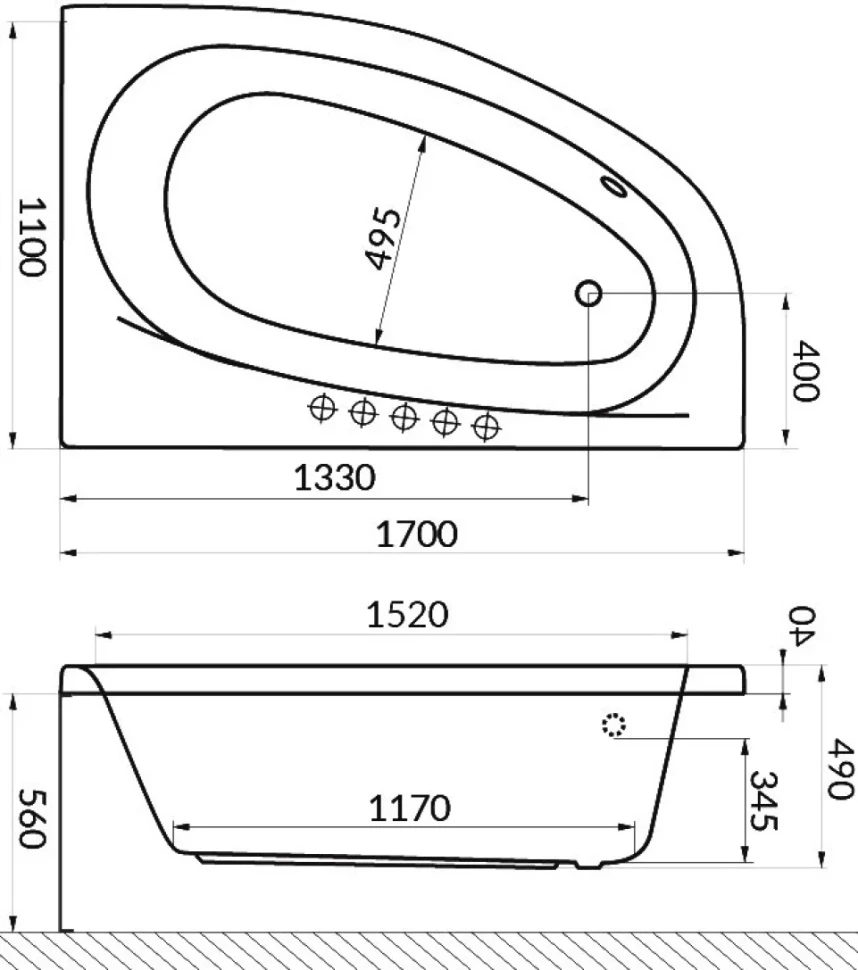 Акриловая ванна Excellent Kameleon WAEX.KML17.RELAX L 170x110 см, угловая, левая, пристенная, с гидромассажем, белая, асимметричная, с каркасом, со сливом-переливом