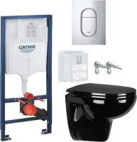 Комплект Унитаз подвесной Wanfald Lauta 47374100005 черный + Инсталляция Grohe Rapid SL 39702000 3 в 1 с панелью смыва