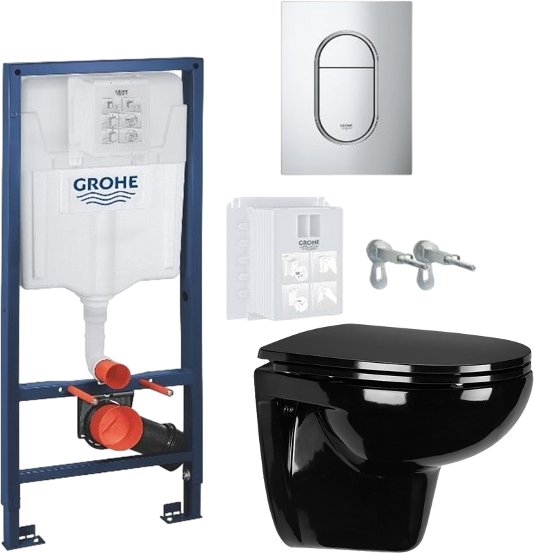 Комплект Унитаз подвесной Wanfald Lauta 47374100005 черный + Инсталляция Grohe Rapid SL 39702000 3 в 1 с панелью смыва