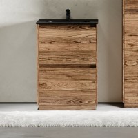 Тумба с раковиной Sancos Libra Floor 60 дуб чарльстон, черная раковина CN7001MB