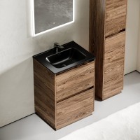 Тумба с раковиной Sancos Libra Floor 60 дуб чарльстон, черная раковина CN7001MB