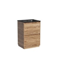 Тумба с раковиной Sancos Libra Floor 60 дуб чарльстон, черная раковина CN7001MB