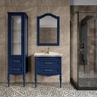 Тумба с раковиной ValenHouse Эстетика 80, синяя, подвесная, ручки золото