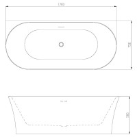 Ванна акриловая Azario ENGELS 1700x750x580 пристенная, в комплекте с сифоном и металлической рамой (ENG17075)