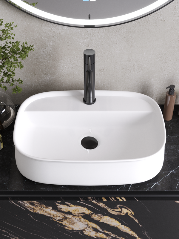 Накладная раковина Cezares 55 глянцевая белая, прямоугольная, фаянс, с 1 отверстием под смеситель