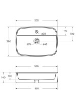 Накладная раковина Cezares 55 глянцевая белая, прямоугольная, фаянс, с 1 отверстием под смеситель