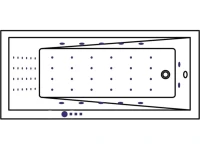 Акриловая ванна WHITECROSS Wave Slim Nano 180x80 см, встраиваемая, с гидромассажем, белый глянец, с каркасом, со сливом-переливом, фурнитура золото