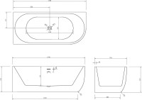 Акриловая ванна Abber AB9315 L 170x75 см, угловая, левая, пристенная, белая, асимметричная, с каркасом, со сливом-переливом