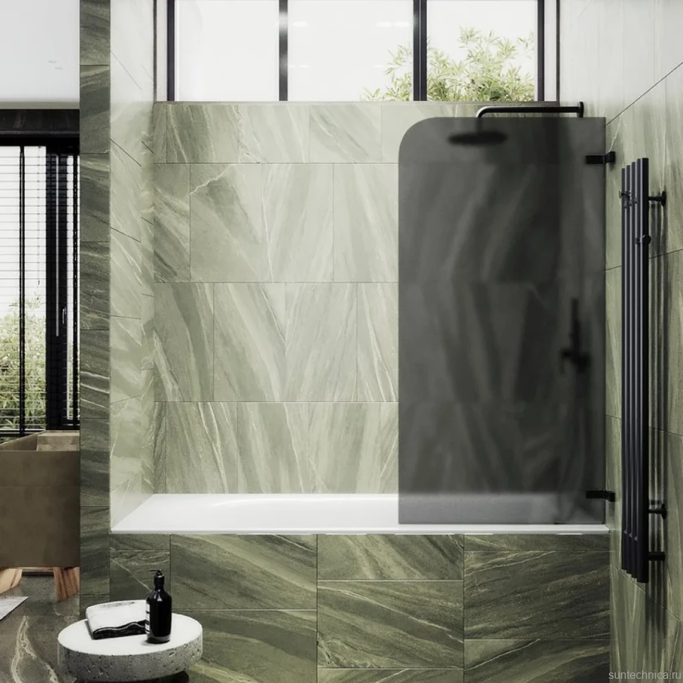 Шторка на ванну Maybahglass MGV-649-6 40 см, профиль черный, стекло графит матовое