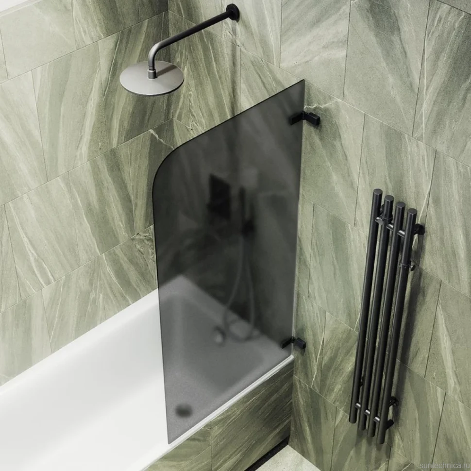 Шторка на ванну Maybahglass MGV-649-6 40 см, профиль черный, стекло графит матовое