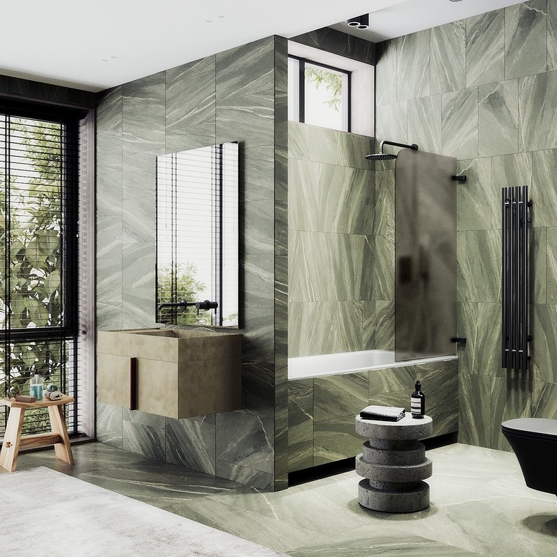Шторка на ванну Maybahglass MGV-649-6 40 см, профиль черный, стекло графит матовое