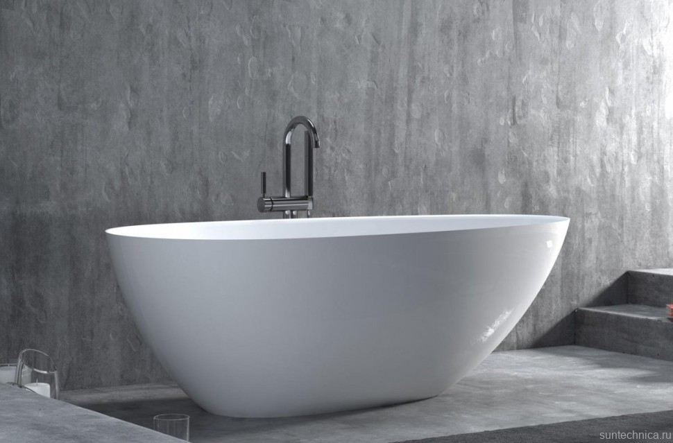 Ванна из искусственного камня Salini Paola In S-Stone 160x75 см, отдельностоящая, матовая белая, овальная, со сливом-переливом, с донным клапаном