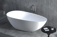 Ванна из искусственного камня Salini Paola In S-Stone 160x75 см, отдельностоящая, матовая белая, овальная, со сливом-переливом, с донным клапаном
