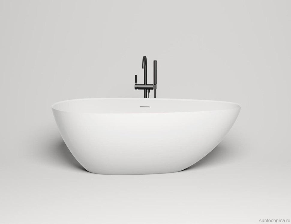 Ванна из искусственного камня Salini Paola In S-Stone 160x75 см, отдельностоящая, матовая белая, овальная, со сливом-переливом, с донным клапаном