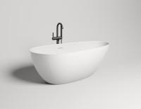 Ванна из искусственного камня Salini Paola In S-Stone 160x75 см, отдельностоящая, матовая белая, овальная, со сливом-переливом, с донным клапаном