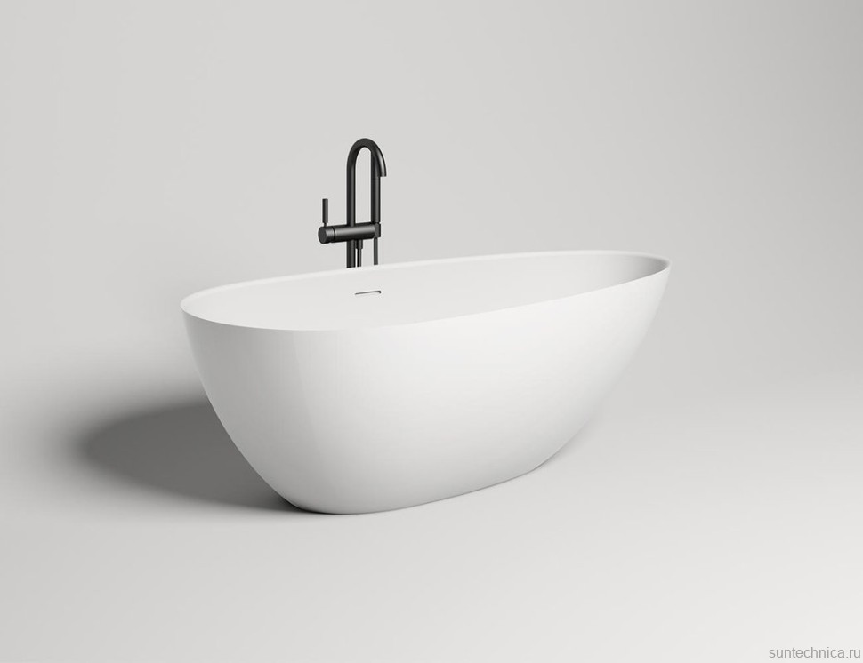 Ванна из искусственного камня Salini Paola In S-Stone 160x75 см, отдельностоящая, матовая белая, овальная, со сливом-переливом, с донным клапаном