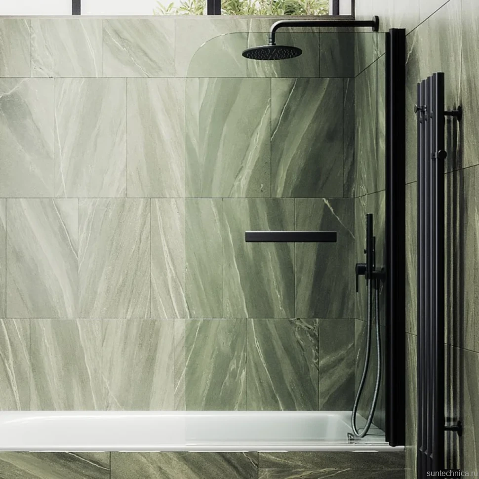 Шторка на ванну Maybahglass MGV-782-6 70x140, профиль черный, стекло прозрачное
