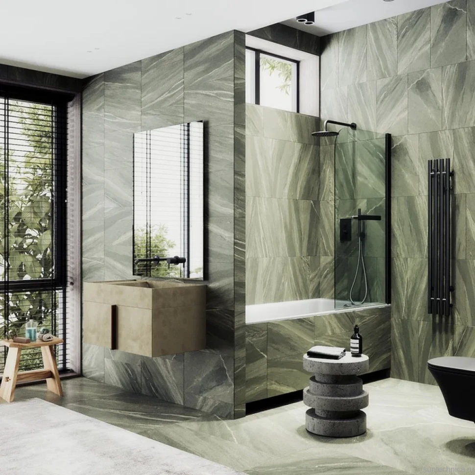 Шторка на ванну Maybahglass MGV-782-6 70x140, профиль черный, стекло прозрачное