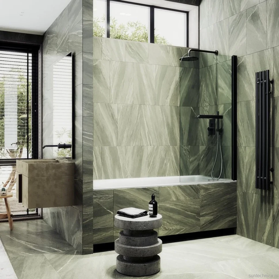 Шторка на ванну Maybahglass MGV-782-6 70x140, профиль черный, стекло прозрачное