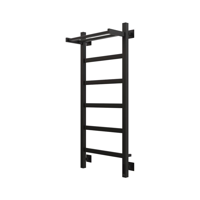 Полотенцесушитель электрический Grota Lore 430х1000 RAL9005 EL 100x45 см, подключение справа, слева, скрытое подключение справа, матовый черный, лесенка, из стали, с полкой