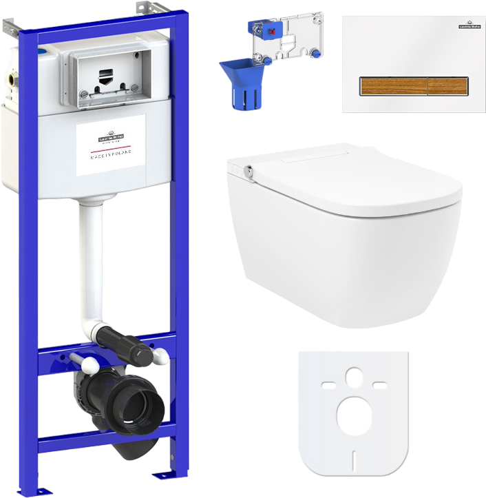 Комплект Lavinia Boho Унитаз подвесной Smart V-Clean 3359101R безободковый, с микролифтом + Инсталляция RelFix 38010010 + Кнопка RelFix 38050603 белая, светлое дерево + Дозатор RelFix 38040010