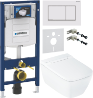 Комплект Умный унитаз Geberit AquaClean Sela Square безободковый, с биде, белый + Инсталляция Duofix UP 320 111.300.00.5 + Кнопка Sigma 30 115.883.JT.1 белая матовая, хром глянцевый + Звукоизоляция + Крепления 111.815.00.1 к стене