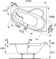 Акриловая ванна Vagnerplast Selena R 145x100 см, угловая, правая, встраиваемая, белая, асимметричная, с каркасом