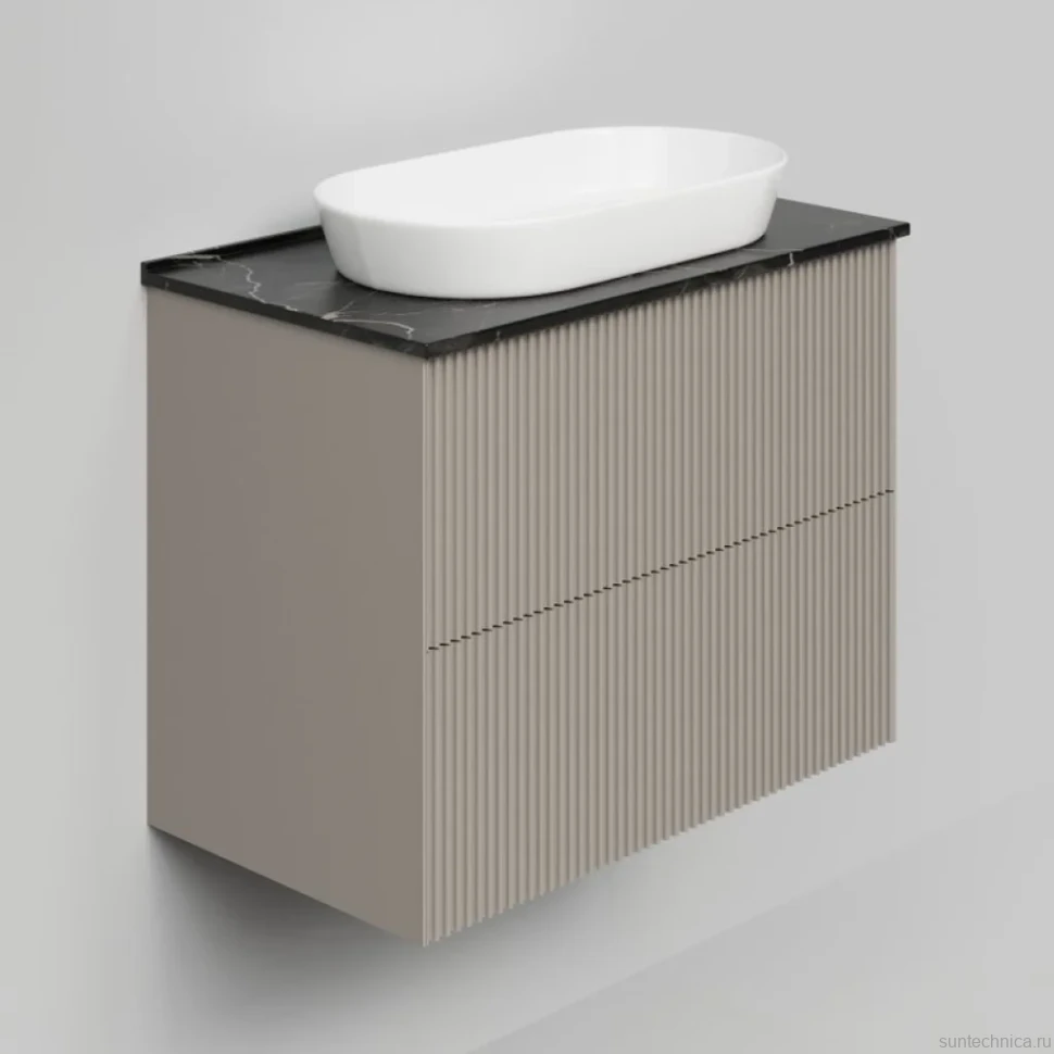 Тумба под раковину со столешницей La Fenice Terra Twin 80 подвесная, cappuccino, столешница черный мрамор