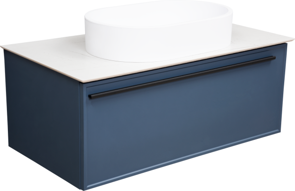 Тумба с раковиной La Fenice Elba 90, синяя, белая столешница, матовая раковина