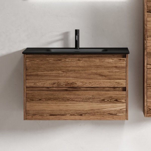 Тумба с раковиной Sancos Libra 80 см дуб чарльстон, черная раковина