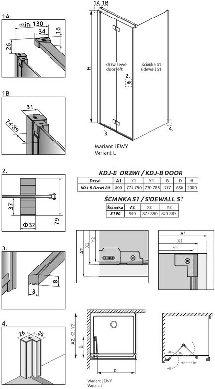 Душевой уголок Radaway Nes KDJ B 80x90 L