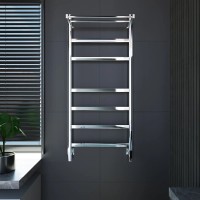 Полотенцесушитель электрический Grota Tela 530х1200 NP EL 120x55 см, подключение справа, слева, скрытое подключение справа, глянцевый хром, лесенка, с полкой