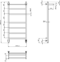 Полотенцесушитель электрический Grota Tela 530х1200 NP EL 120x55 см, подключение справа, слева, скрытое подключение справа, глянцевый хром, лесенка, с полкой