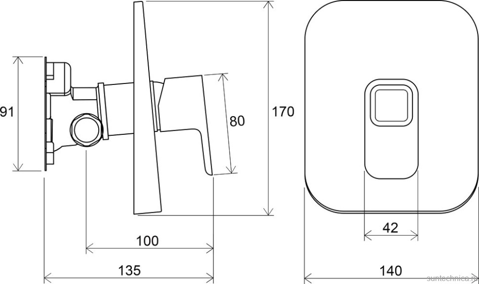 Встраиваемый смеситель для душа и ванны Ravak 10° TD 066.00