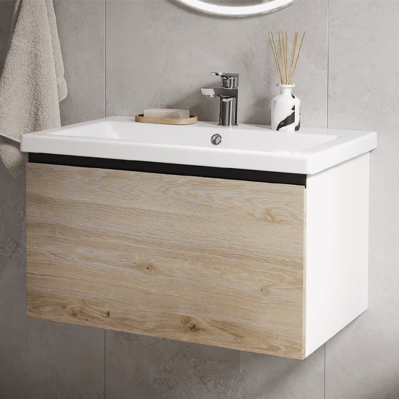 Тумба с раковиной Vigo Cross 70 подвесная, 1 ящик, светлое дерево